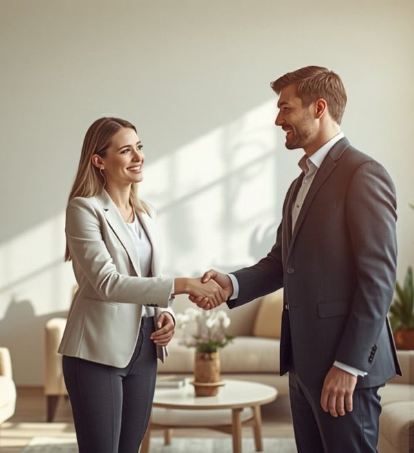 Recruiter and candidate shaking hands after a successful placement